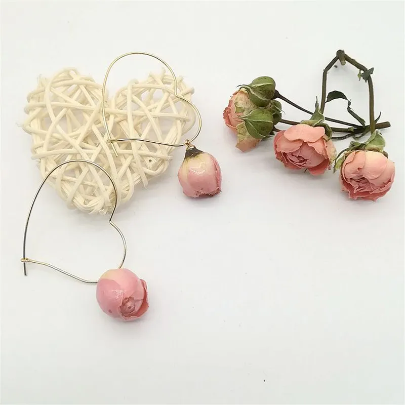 E Hoop Earrings Wing yuk tak, Натуральные Сушеные серьги в виде цветка розы для женщин, модные корейские ювелирные изделия ручной работы, богемные этнические висячие серьги - Окраска металла: E Hoop Earrings