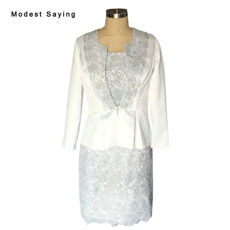 Женское кружевное платье футляр короткое цвета слоновой кости с длинным рукавом