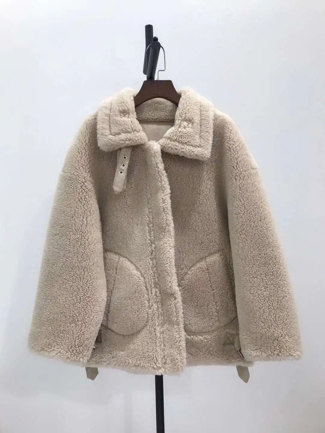 Короткое пальто женская одежда зимняя куртка из овечьего меха шерстяная Байкерская парка Корейская одежда женская верхняя одежда с отложным воротником