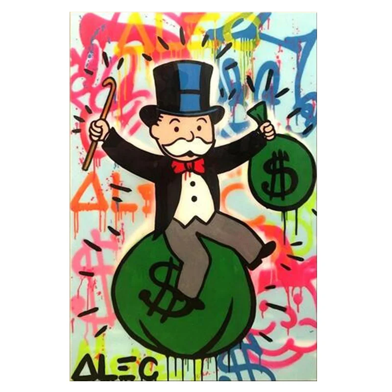 

Handmade art Funny Alec Graffiti art Custom painting money on canvas wall urban pictures for living room street art