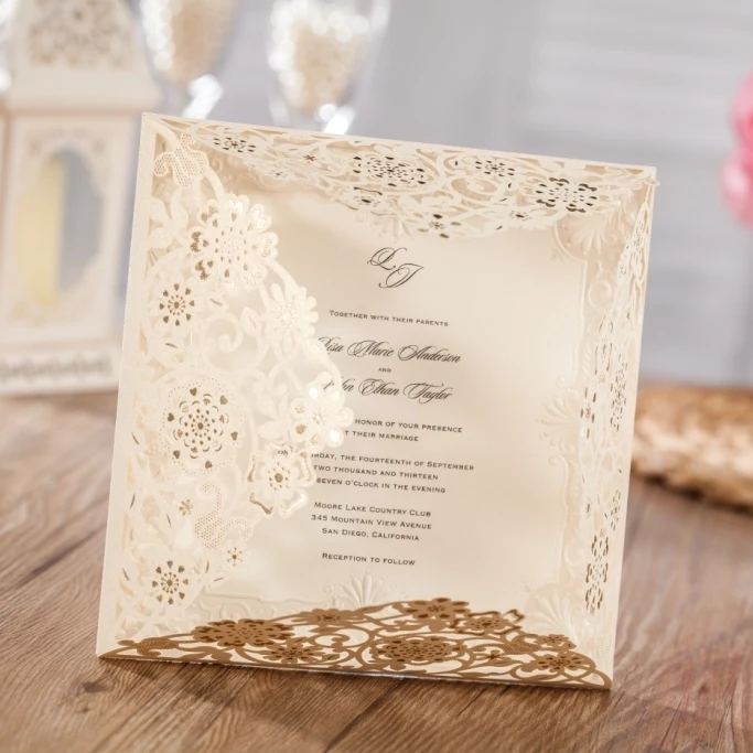 WISHMADE 50pcs New Wedding Invitation Card Kit Laser Cut Flowers Free RSVP Thank You Cards Envelopes Seals Cardstock CW6110 | Дом и сад