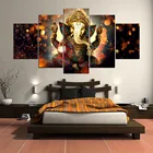 Настенное художественное украшение для дома модульные картины на холсте Hd печать картина 5 шт. Индийский Слон Ганеш Бог плакат для спальни рамка