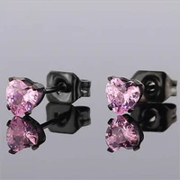 316 l stainless steel with 3mm hearts aaa zircon stud earrings vacuum plating no fade allergy free titanium jewelry