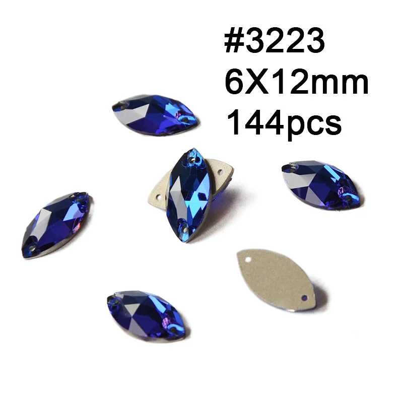 Navette 6X12mm 144pc Разные размеры Форма Стразы 243 голубое стекло Швейные Кристаллы с плоской задней частью 2 отверстия Свободные Стразы шьют на Стразы для женского платья - Цвет: Navette 6X12mm 144pc
