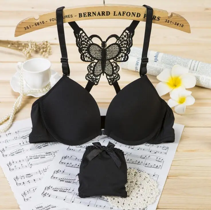 Women Sexy Bra Set With Underwire Front Closure Seamless AB Cup Cross Straps Butterfly Lace Summer Sujetador Para Mujer T1468