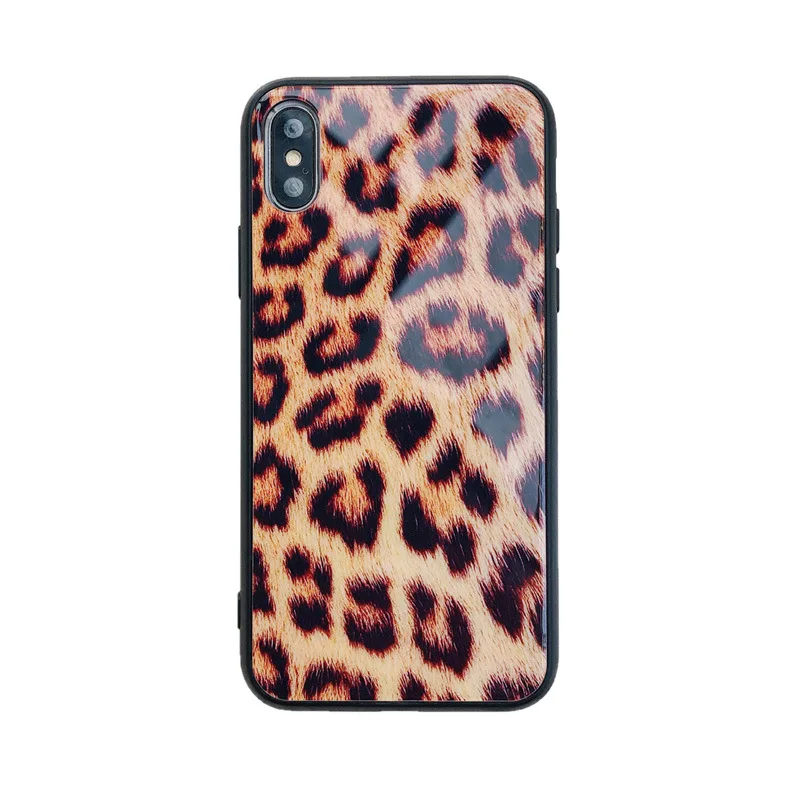Couple Luxury Brand Tempered Glass Case for iPhone X 8 7 Plus Leopard Print Hard Mirror Vintage Phone Cover For iphone 6S 7Plus |