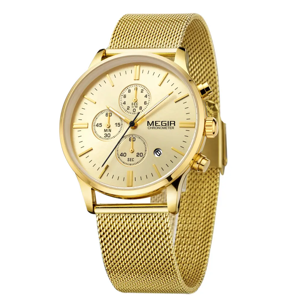 Cool Мужчины Хронограф кварцевые часы мужские из нержавеющей стали сетка группа