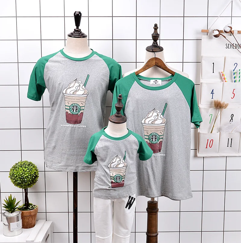 Одежда для мамы и дочки Семейные комплекты футболки с принтом кофе moeder dochter kleding