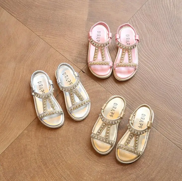 

Girls Sandals 2019 Summer New Korean Fashion Children's Princess Sandals Rhinestone Child Student Sandals Baby Kids Beach Shoes