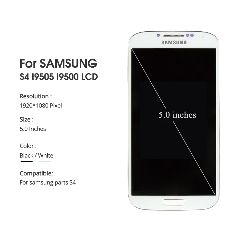5 0 дюймовый S4 ЖК дисплей для SAMSUNG Galaxy с рамкой i9500 i9505 i9506 сенсорный экран