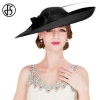 fs big brim fascinators kentucky derby hat royal wedding hats for women elegant church dresses lady black red tea party fedora