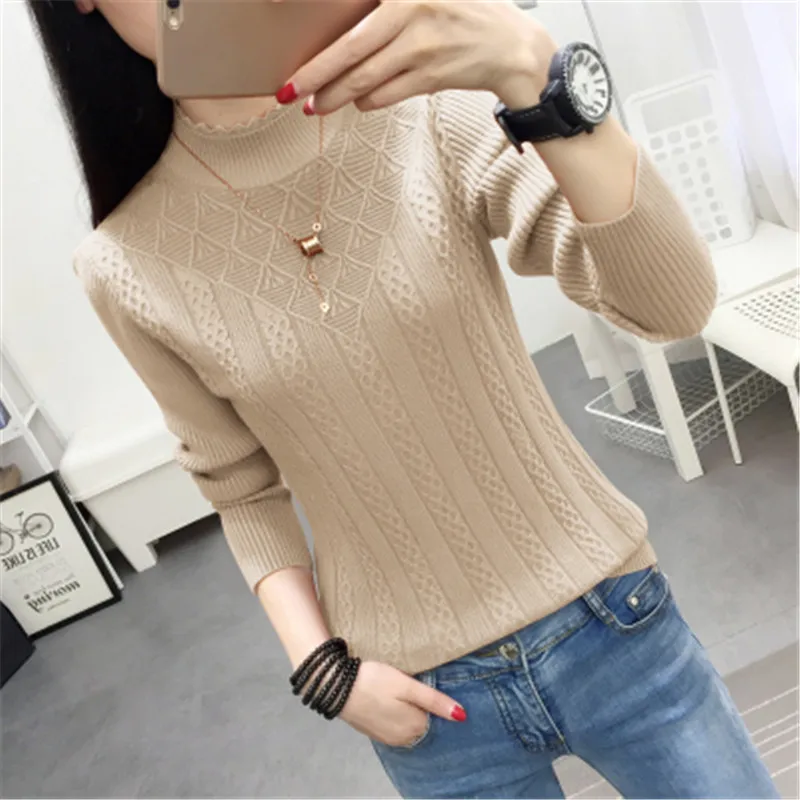 Winter Sweater Women 2018 New Fashion Half-Turtleneck Knitted Pullover Slim Large Size Knit Bottom Shirt Clothing PZ860 | Женская одежда