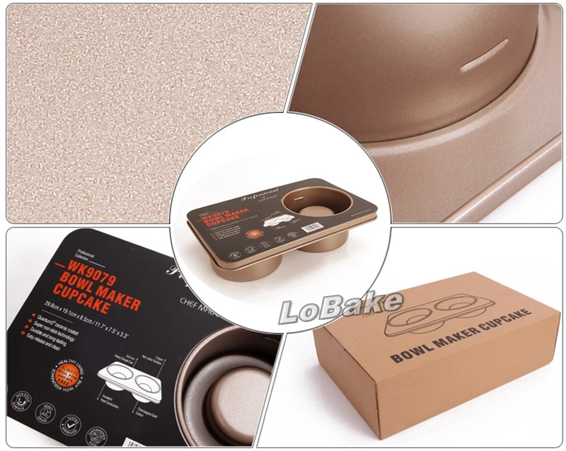 Brand new 2-well hard nonstick carbon steel champagne color convex shape cupcake molds candy dessert molding DIY bakeware tools | Дом и сад
