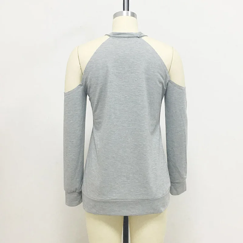 

Women Off Shoulder Top Solid Hollow Tops Casual Long Sleeve T-shirts Tees