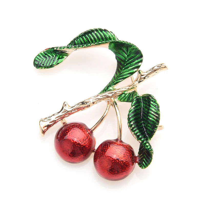 Wuli&ampbaby Red Cherry Enamel Brooches For Women And Men Metal Fruits Plants Weddings Brooch Pins Women's Hats Bags Accessories |