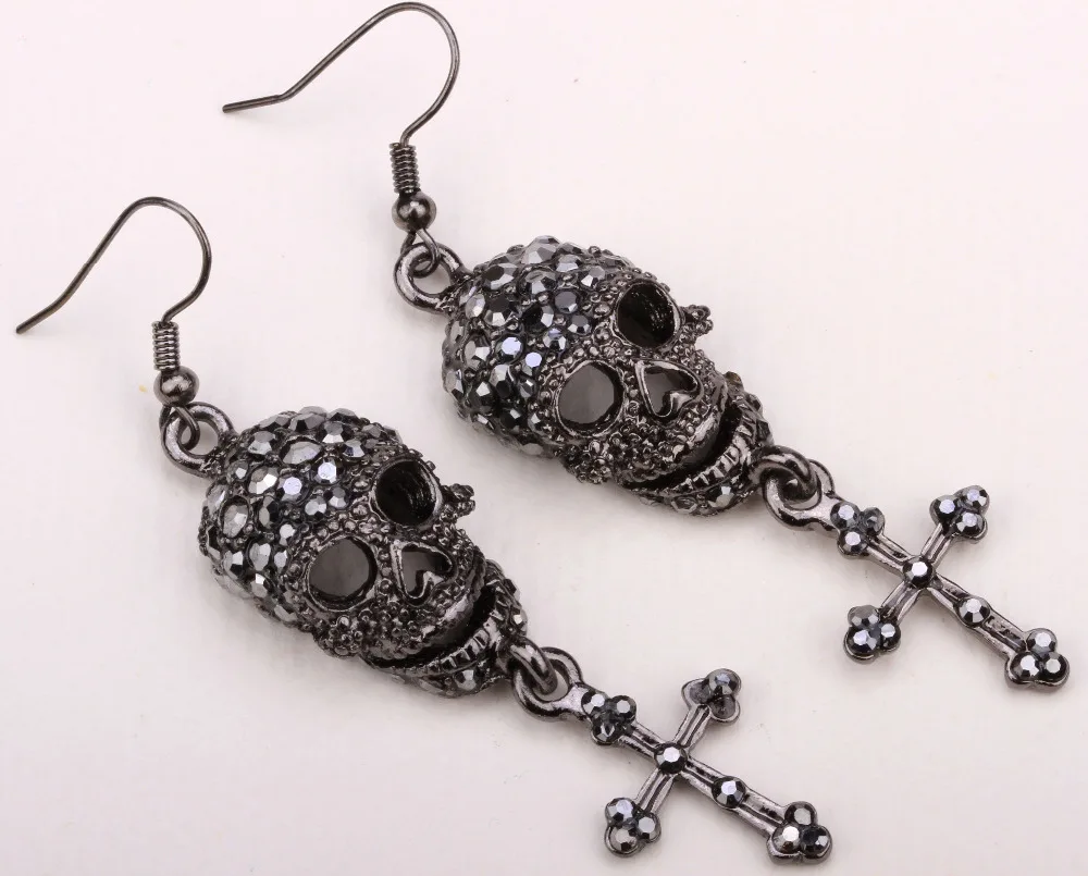 Женские серьги подвески в виде черепа золотистого и серебристого цвета|dangling earrings