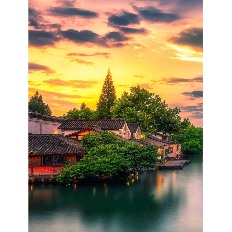 

Fashion Diy Diamond Painting Diamond Landscape Embroidered Green Trees Sky Full Diamond Square Rhinestone Mosaic