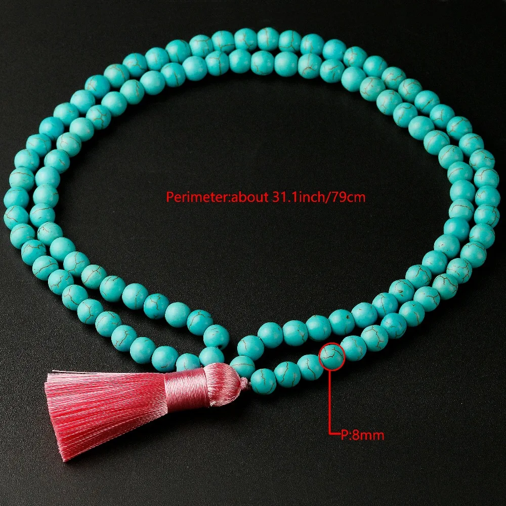 Ожерелье с зеленым камнем Howlite 8 мм 108 бусин Будда кисточки шармы браслет для