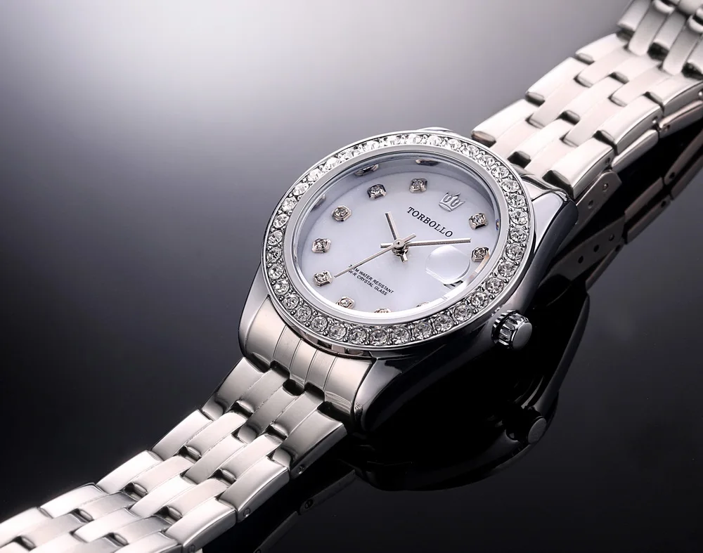 2017 Высокое качество модные женские часы кристалл белый керамический циферблат