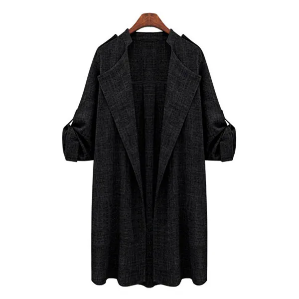 Черный Fashion Womens Autumn Lapel Trench Coat New Arrived Elegant Casual Open Stitch Loose Plus XL-5XL Outerwear Overcoat - Цвет: Черный