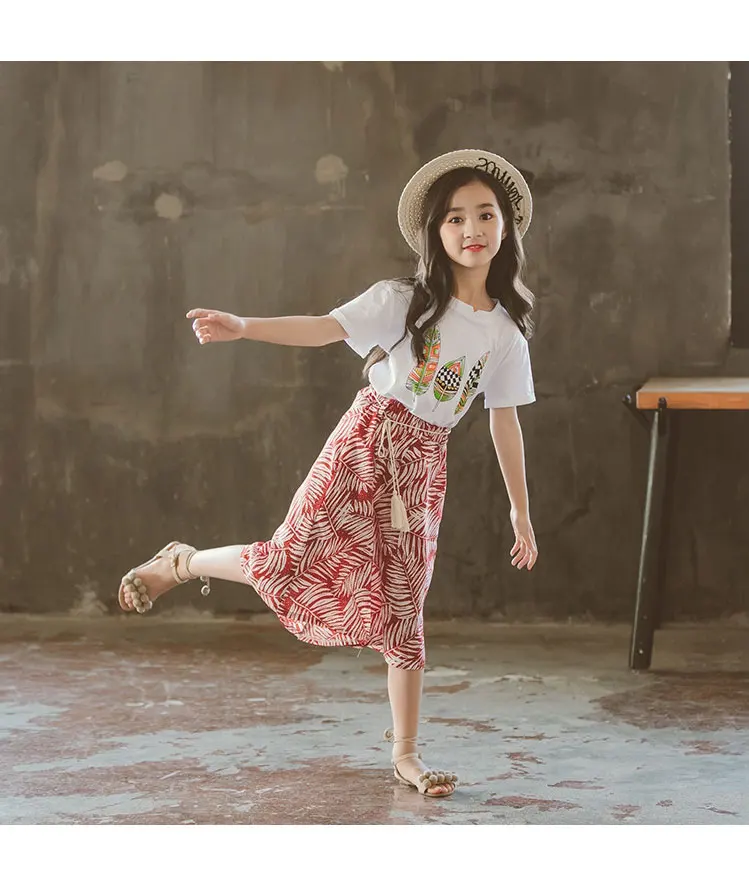 Детская одежда для девочек изысканные наряды летняя одежда для малыша детская футболка+ свободные штаны 2 3 4 5 6 7 8 От 9 до 13 лет