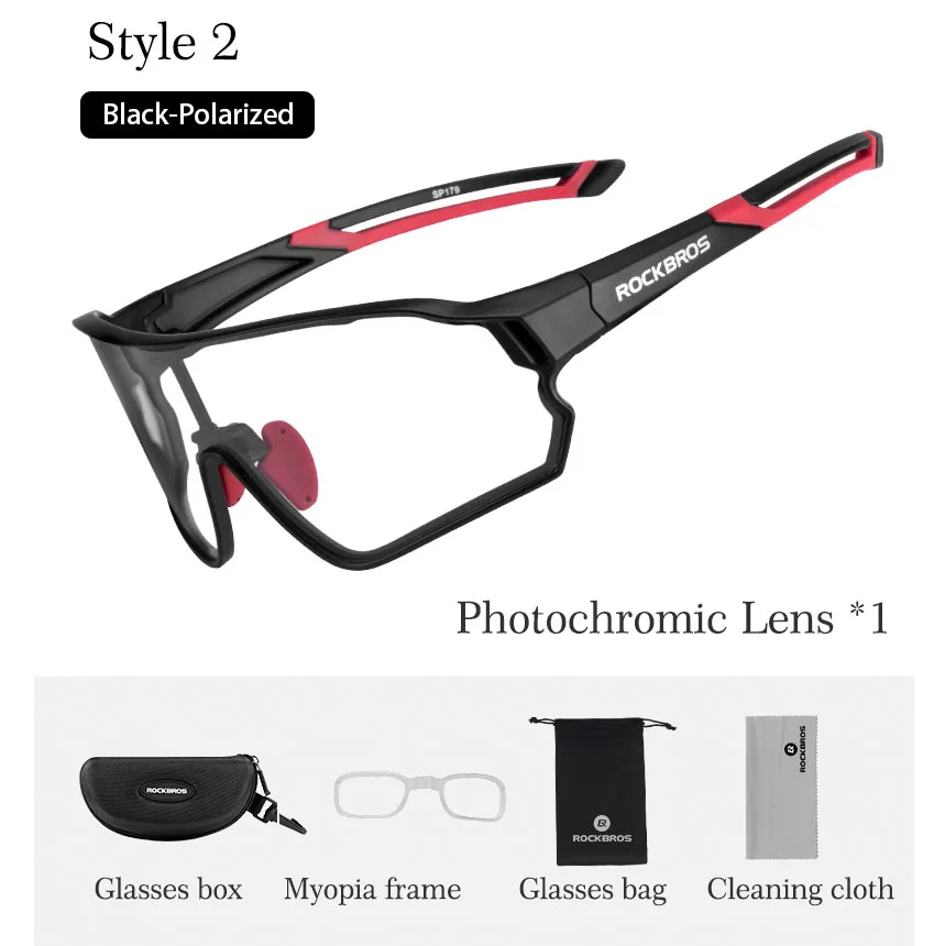 Style 2 -Black-1Lens ROCKBROS, новинка, велосипедные очки, велосипедные спортивные очки, поляризационные, фотохромные, мужские, женские,, солнцезащитные очки, gafas ciclismo - Цвет: Style 2 -Black-1Lens