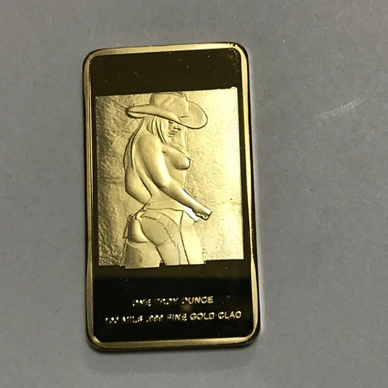 5 Pcs Sample order lovely girl badge 1 OZ 24k real gold plated beauty fashion women 50 x 28 mm souvenir coin bar | Дом и сад