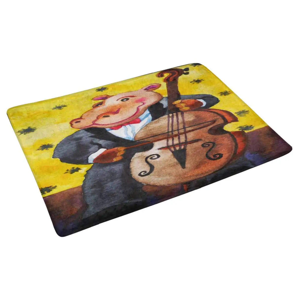 Happy Cute Hippopotamus играющий двойной бас Коврик для двери Противоскользящий входной