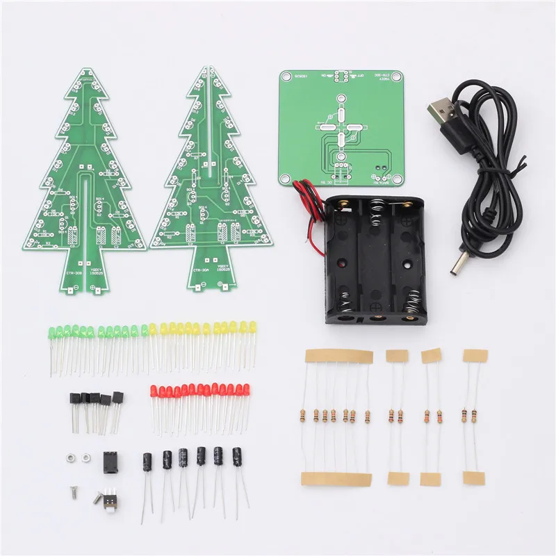 Трехмерное 3D Дерево LED DIY Kit красный/зеленый/желтый светодиодная вспышка цепи части электронный Забавный набор подарок