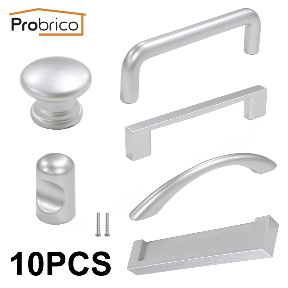 Probrico 10 шт. пластиковая ручка для кухонного шкафа Серебряная мебели выдвижного