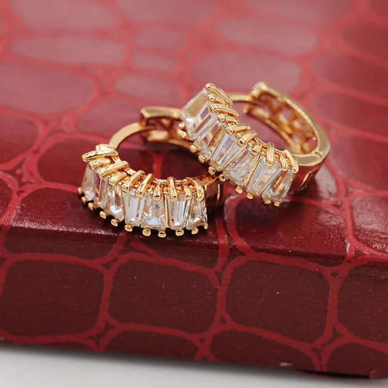 Женские серьги кольца MxGxFam желтое золото прозрачный фианит AAA + новинка|hoop earrings for
