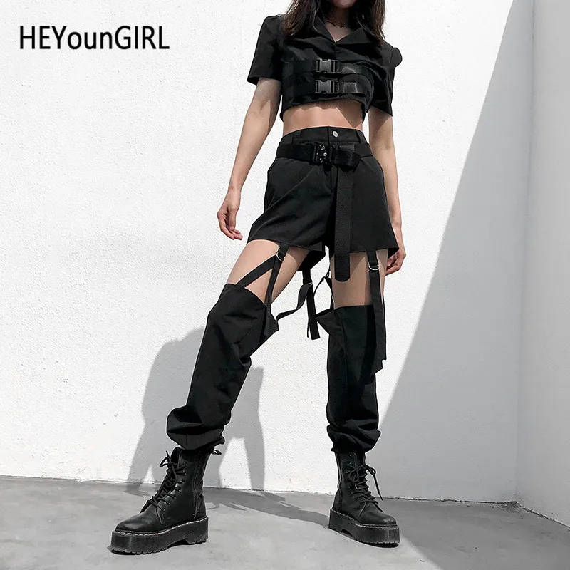 Шаровары HEYounGIRL женские в стиле Харадзюку черные пикантные брюки с вырезами