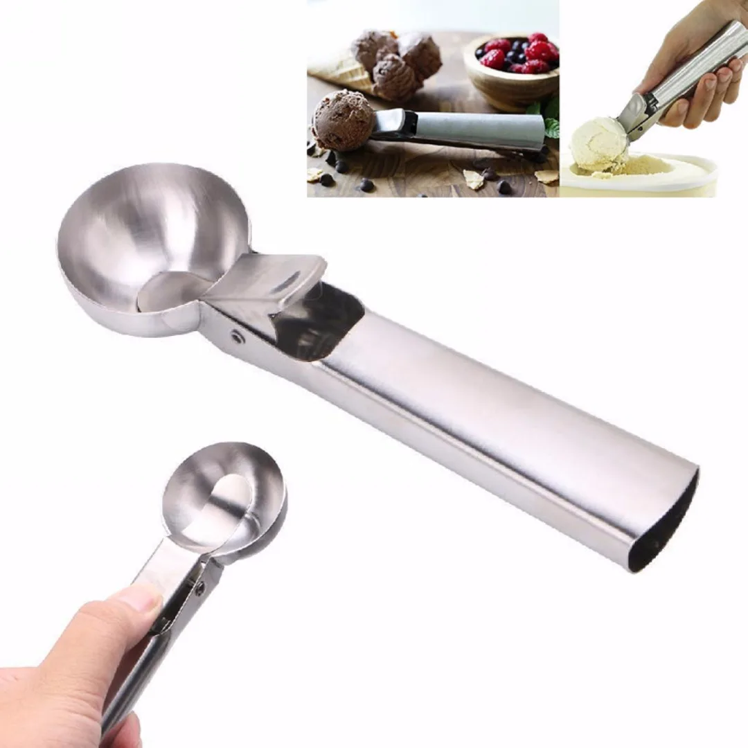 1PC Ice Cream Scoop with Trigger Fruit Spoon Dipper Kitchen Tool Stainless Steel New | Дом и сад