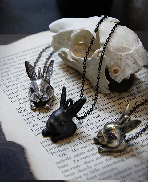 

Hiphop Style Big Head Rabbit Pendant Necklace Retro Hare Necklace Cute Girl's Gift Jewelry idea --12pcs/Lot 3 Colors Free Choice