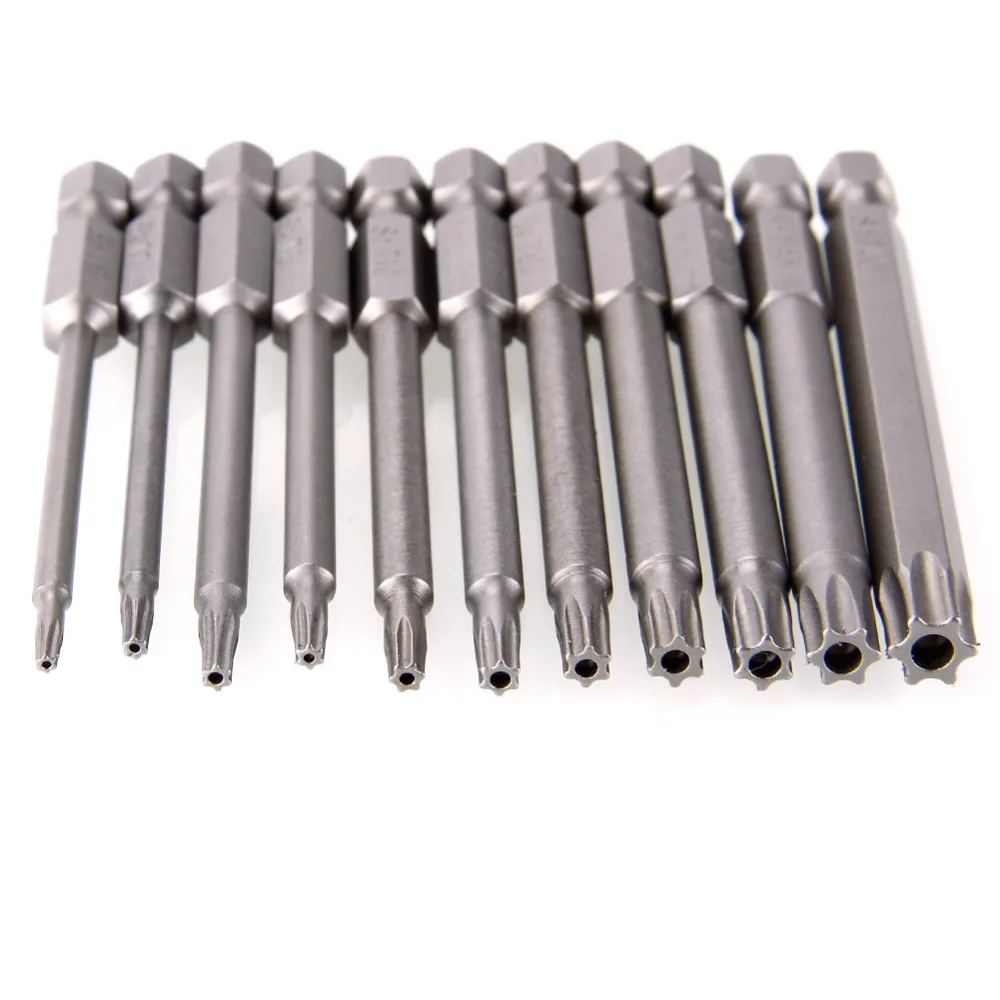 11Pcs/Set 75mm 1/4 inch 6.35mm Hex Magnetic Hollow Torx Head Screwdriver Screw Driver Drill Bits Set T6 - T40 Tool #246983 | Инструменты