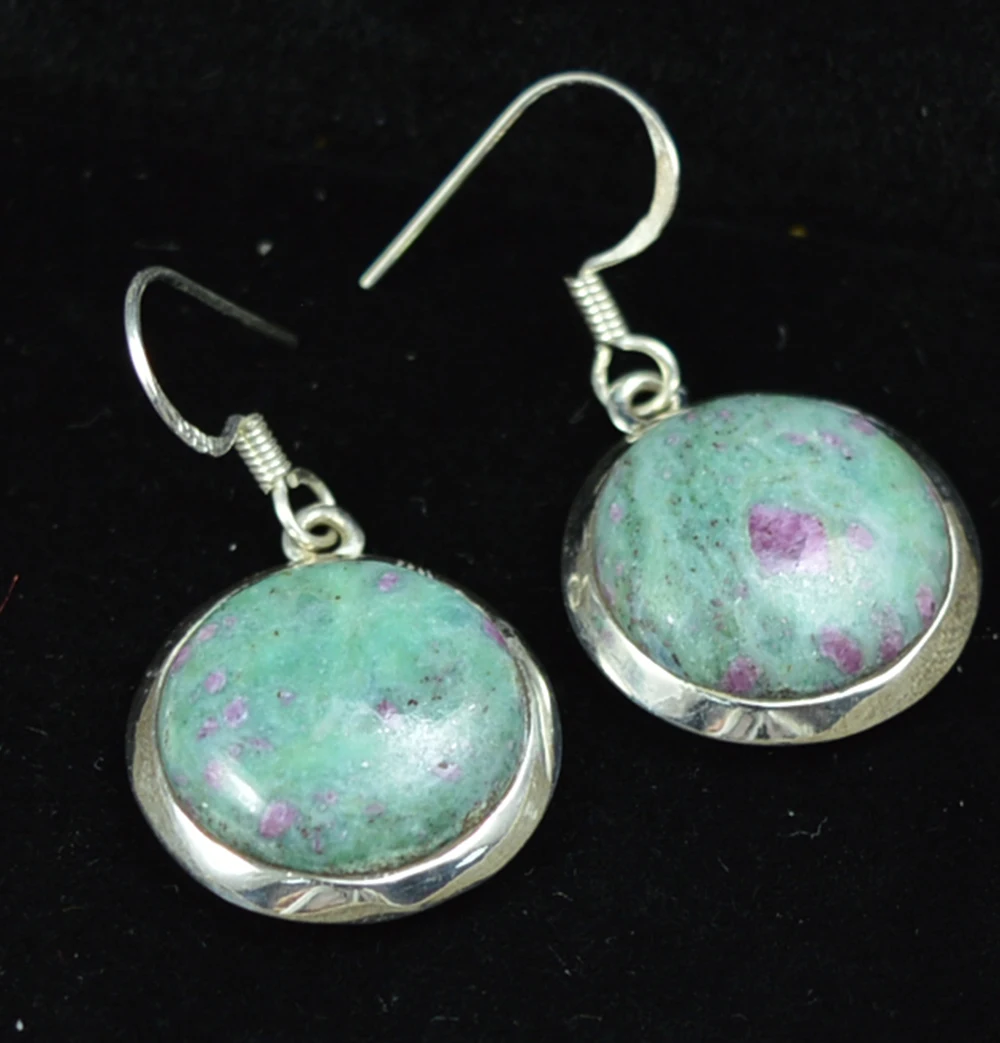 Lovegem Подлинная Рубиновая в Fuchsite серьги из стерлингового серебра 925 пробы 35 мм