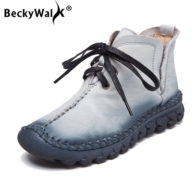 

Женские ботинки ручной работы BeckyWalk, из натуральной кожи, осенне-зимние ботильоны для женщин, зимние ботинки, повседневная обувь, женские бо...