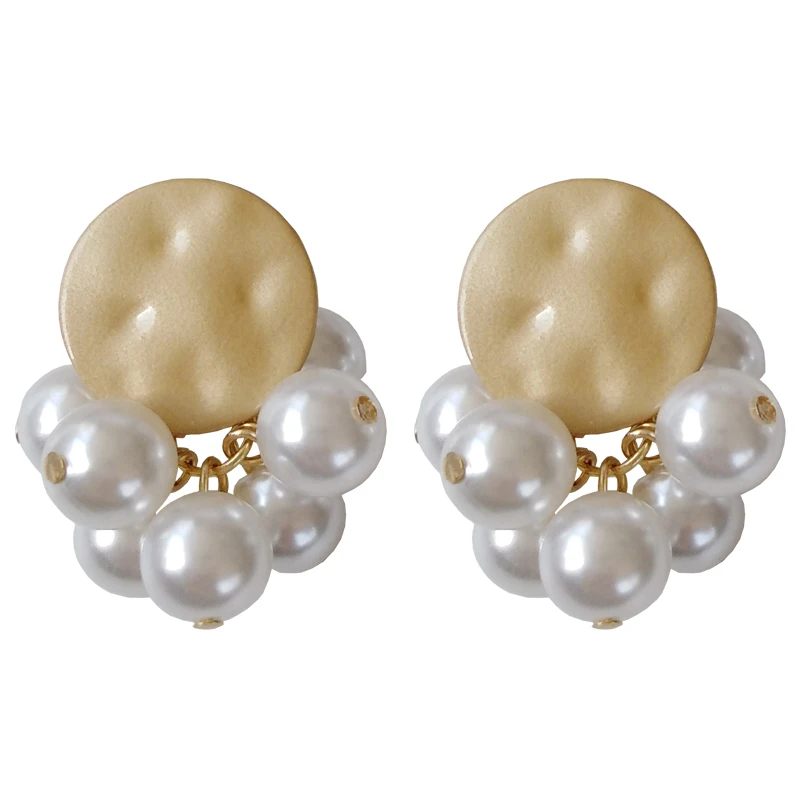 

Sweet Cute Design Hammered Alloy Pearls Cluster Charm Earring Korea Earrings
