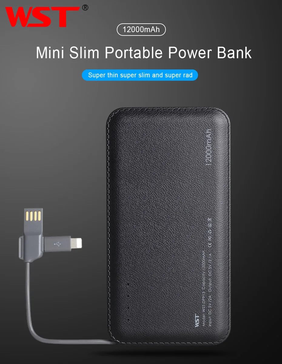 WST 12000mAh портативный внешний аккумулятор для мобильного телефона, внешний аккумулятор для iPhone, samsung, зарядное устройство