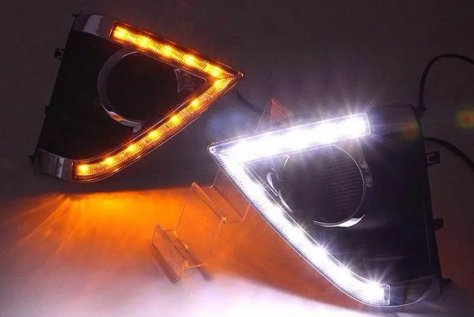Free Shipping Turn Signal light function LED DRL Daytime Running Lights accessories for 2014 toyota corolla with fog lamp hole |