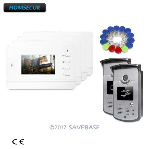 HOMSECUR 2 наружных блока + 4 внутренних 3 дюймов видео домофон безопасности с одной