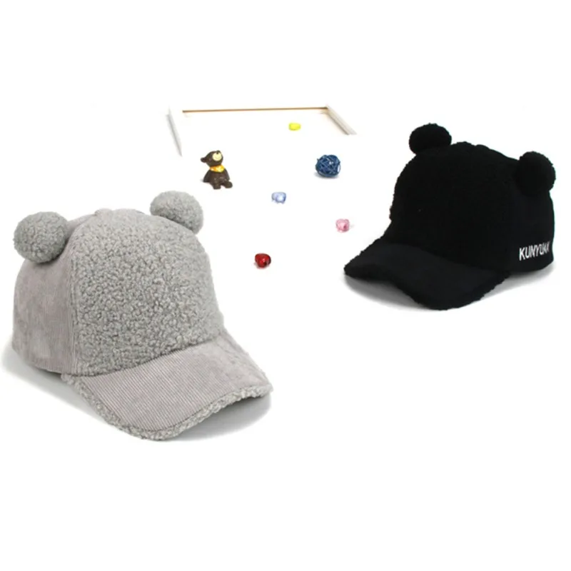 3-8Y Winter Boys Girls Letter Print Baseball Cap Children Casual Hip Hop Sun Plush Caps Ball Warm Bear Parent-Child | Детская одежда и