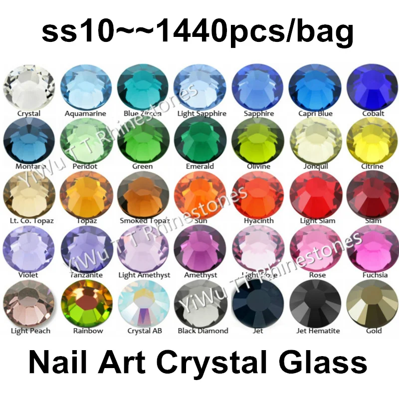 

Wholesale 1440PCS SS10 (2.7-2.9mm) Multi Colors Flat Back Glue On Non Hotfix Rhinestones 3D nail art decoration glitter strass