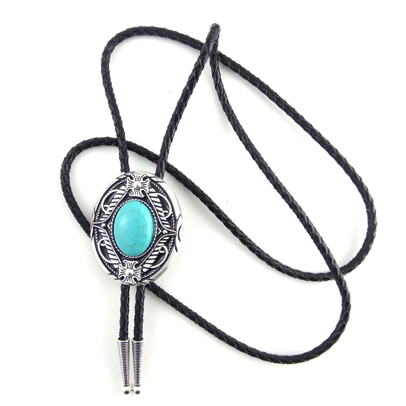 5 шт. оптовая продажа в партии черный кожаный бирюзовый Галстук боло с каменной