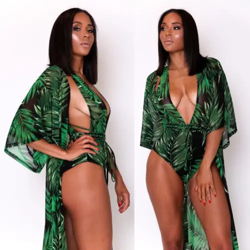 Женские Купальники монокини с принтом и накидка купальник из 2 предметов