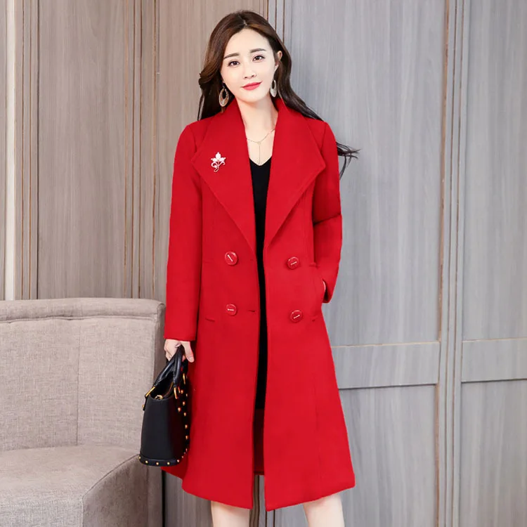 England Style Slim Long Wool Blend Ladies Coat Fashion Double Breasted Women's Jacket Solid Korean Womens | Женская одежда