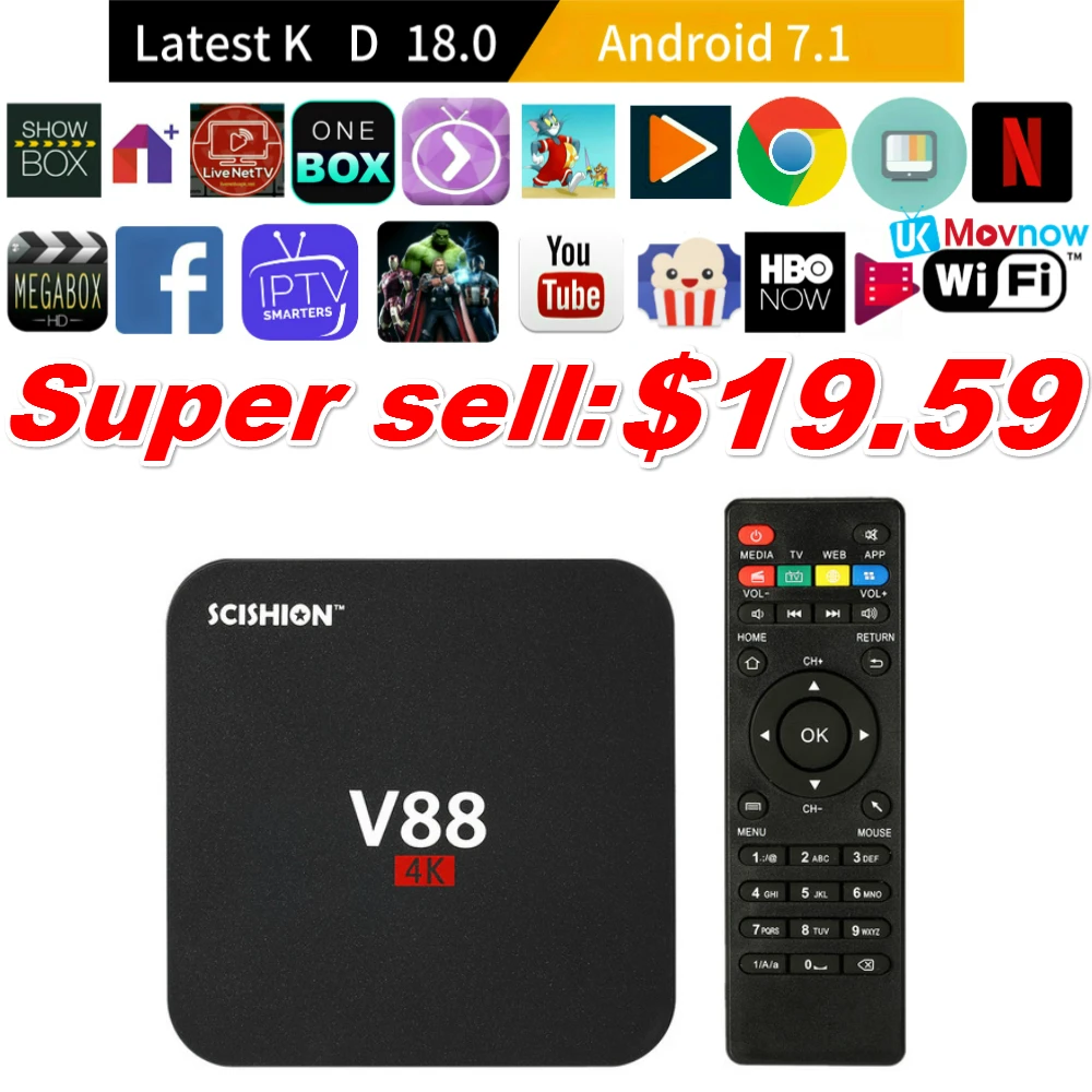 SCISHION V88 Android iptv-приставка 7 1 OS Гб ram 8 RK3229 четырехъядерный 1080P WiFi HDMI Smart TV BOX