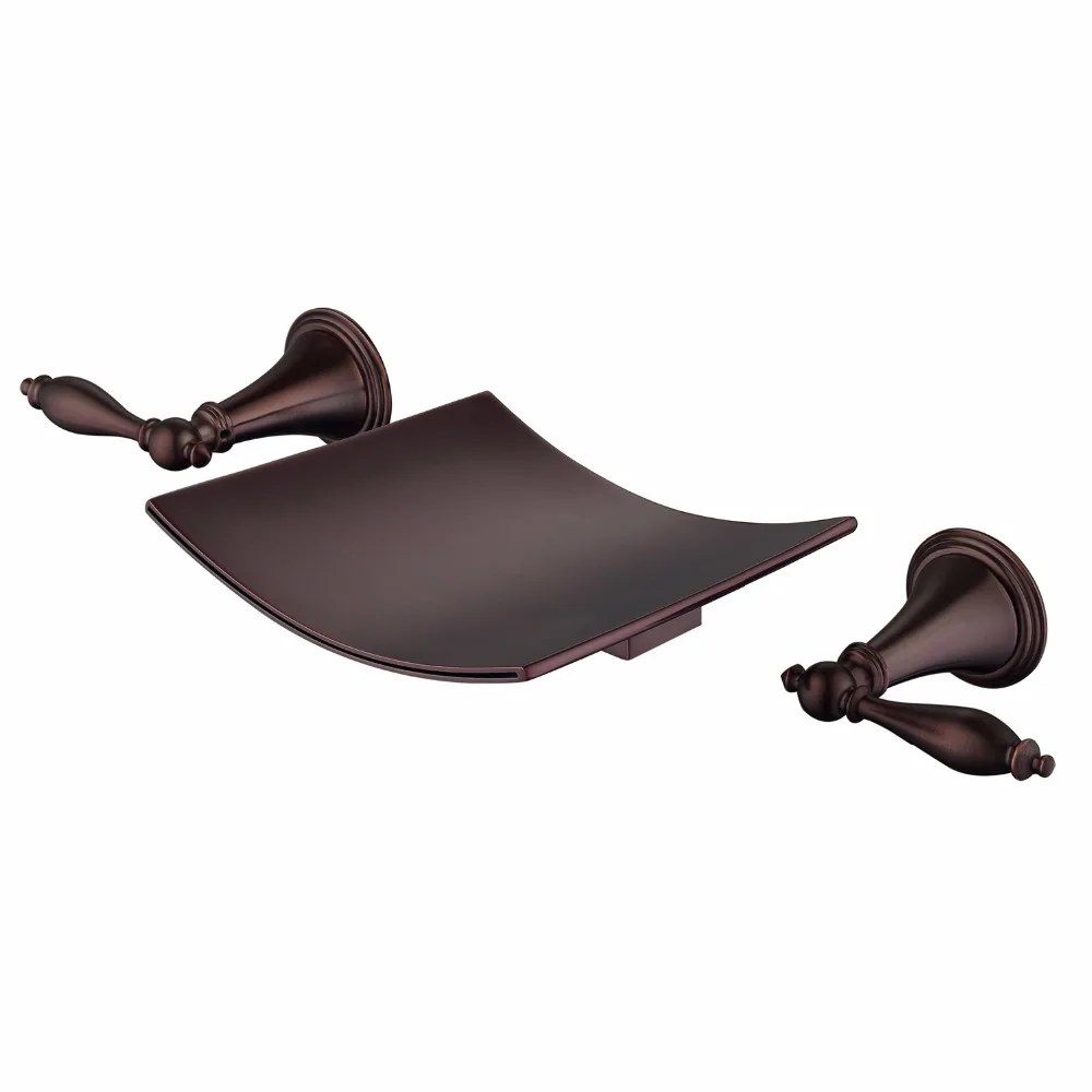 

Бесплатная доставка, бронзовый водопад с масляной поверхностью, 3 шт., широкий смеситель для раковины, смеситель, новые двухрычажные ручки