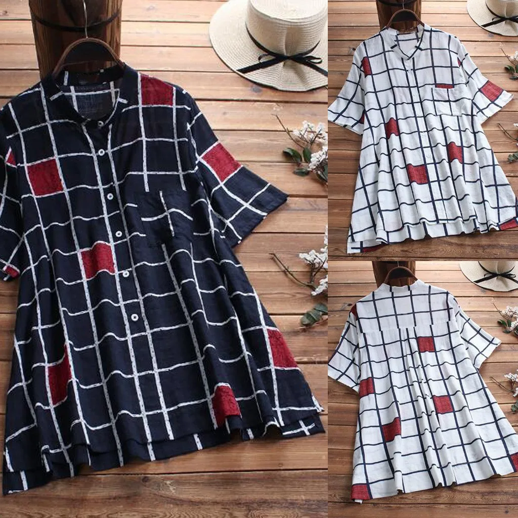 Женская футболка в клетку с V-образным вырезом и коротким рукавом | одежда