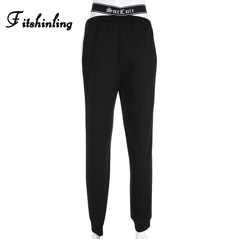 Fitshinling Athleisure уличная Женская Штаны пояса черные женские брюки модная зимняя